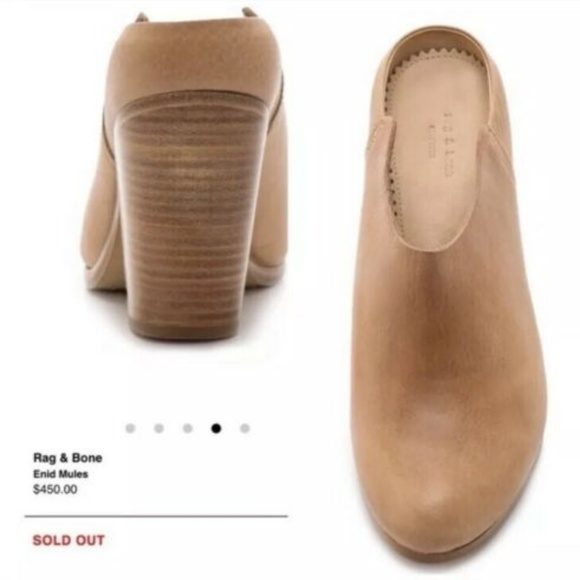 Rag & Bone Enid Mules Brown Leather Stacked Heel - Picture 2 of 8